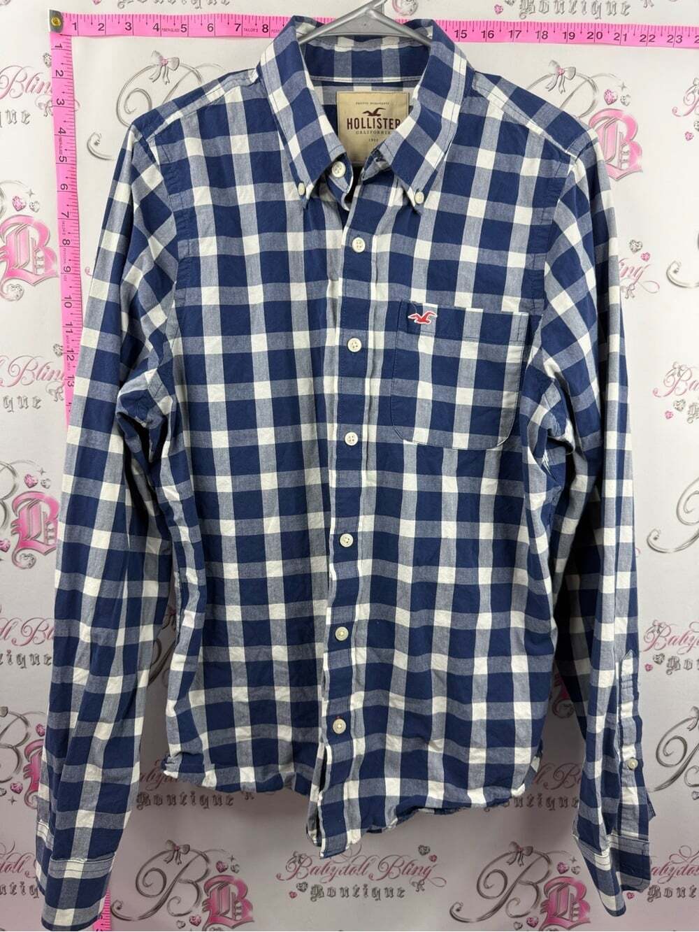 Hollister shirt button up long sleeve Blue and White Plaid Button-Down Shirt